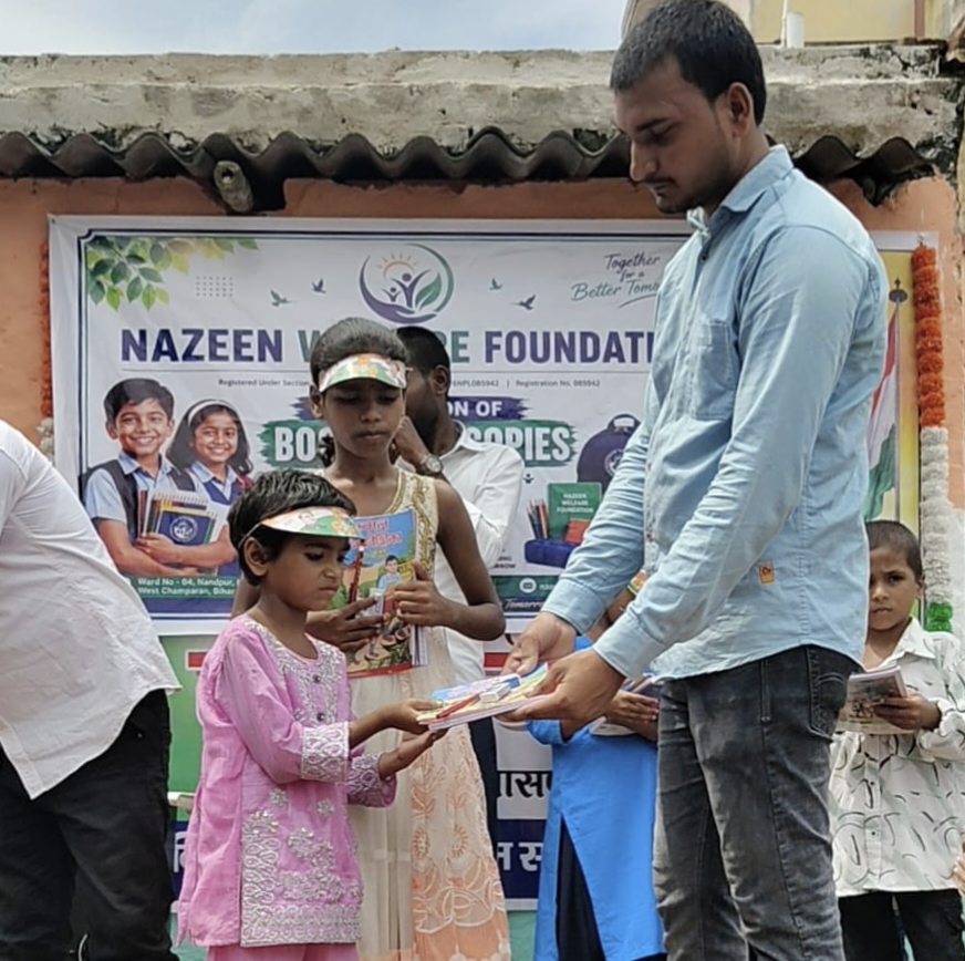 Distributing books to children